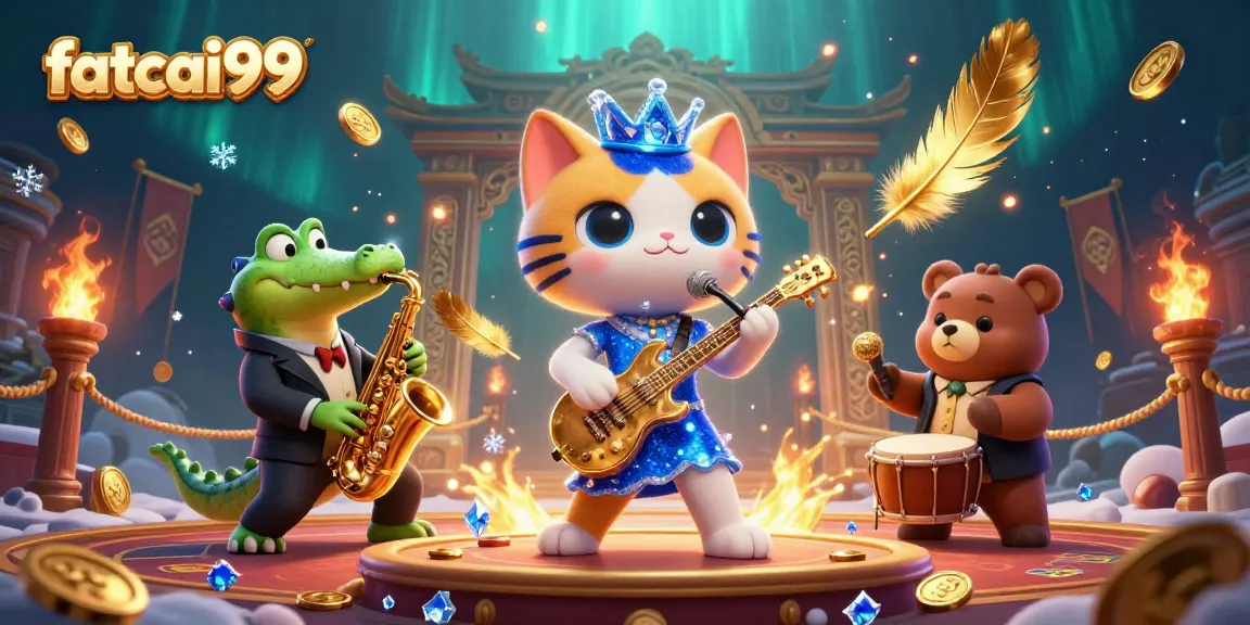 Engage in thrilling gaming with fatcai99 at this vibrant casino stage featuring captivating characters.