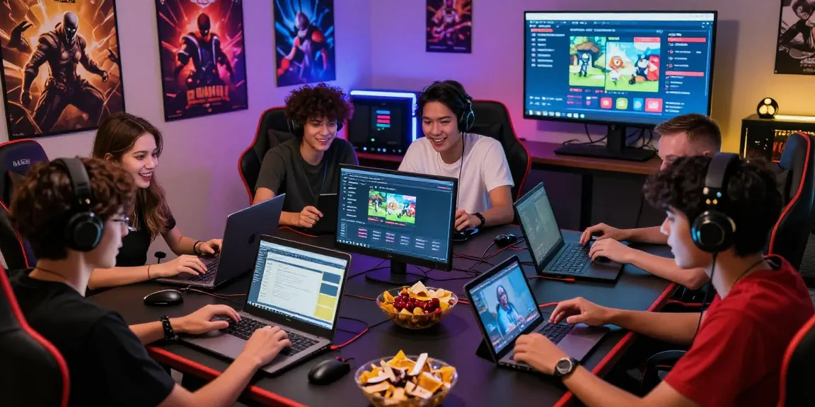 Friends exploring safe 토토사이트 options while gaming together in a vibrant room.