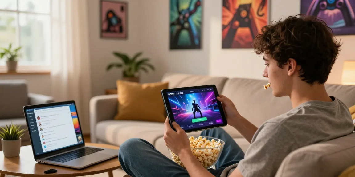 Young adult enjoying gameplay on INDOCAIR platform in a cozy living room.