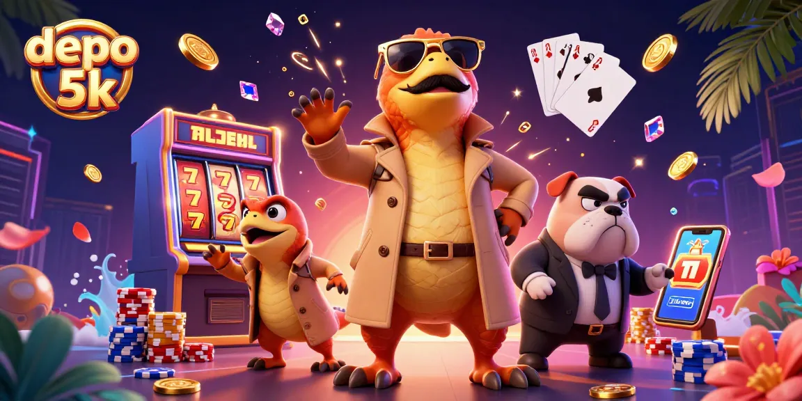 Experience the vibrant world of depo 5k slots with raptors and sparkling gems in dynamic casino scene.