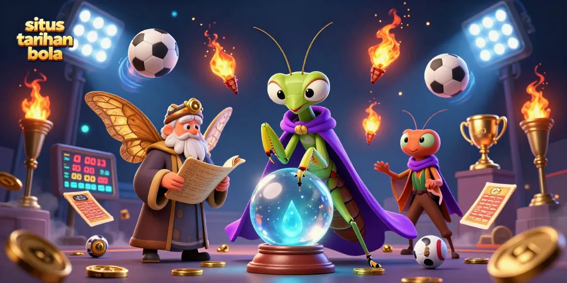Experience the thrill at situs taruhan bola with vibrant sports betting elements and a mystical fortune teller scene.