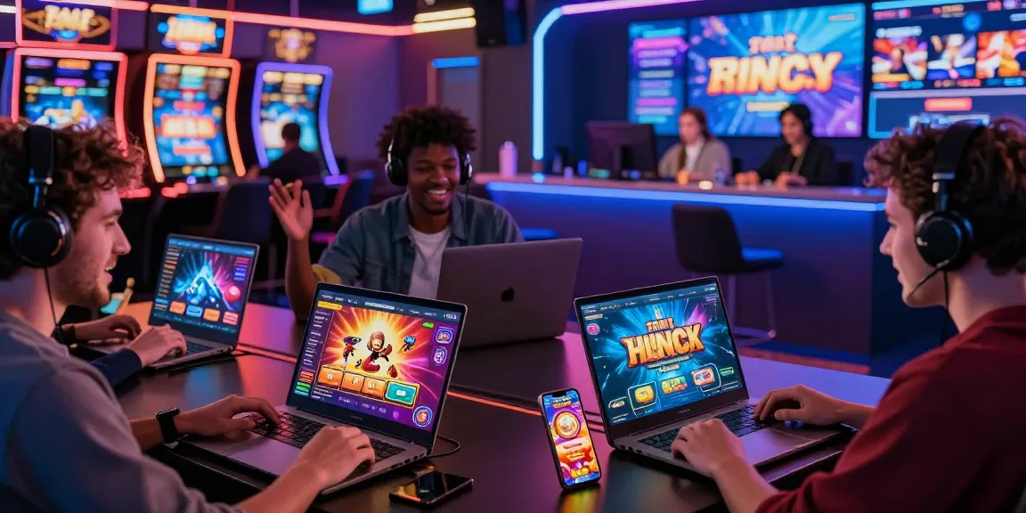 Players engaging with NAGA2000 on diverse devices in a modern, colorful iGaming environment.