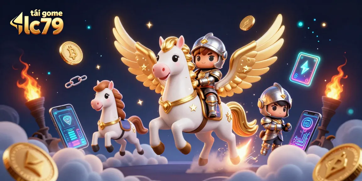 Tải game lc79 với hình ảnh tươi sáng về ngựa trắng bay và knight, mang đến trải nghiệm thú vị.