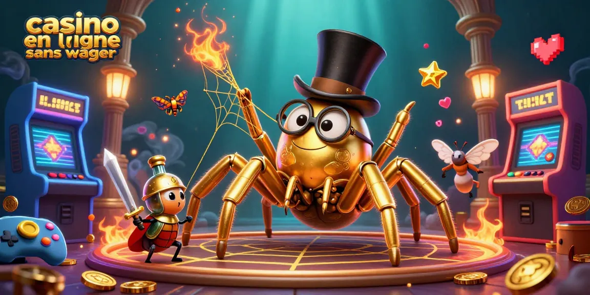 Plongez dans l'univers du casino en ligne sans wager avec une araignée dorée et un chevalier scarabée.
