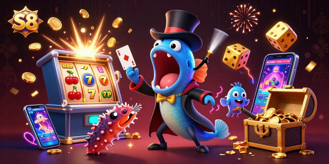 S8 offers thrilling slot action in a vibrant underwater casino scene with engaging characters.