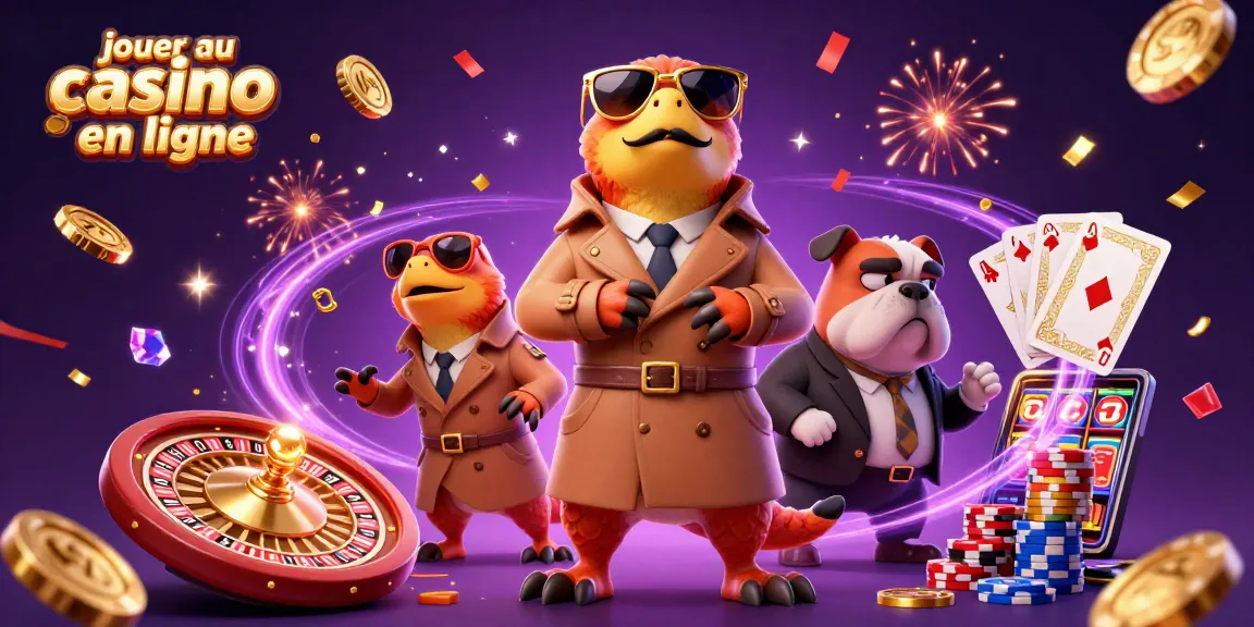 Jouer au casino en ligne avec une scène animée de raptors en trench coat et un bouncer bulldog.